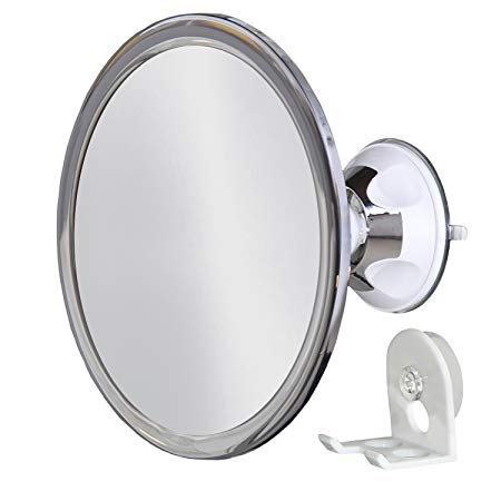 Upper West Collection No Fog Shower Mirror with Rotating, Locking Suction; Bonus Separate Razor Holder | Adjustable Arm for Easy Positioning | Best Personal Mirror for Shaving Available | The