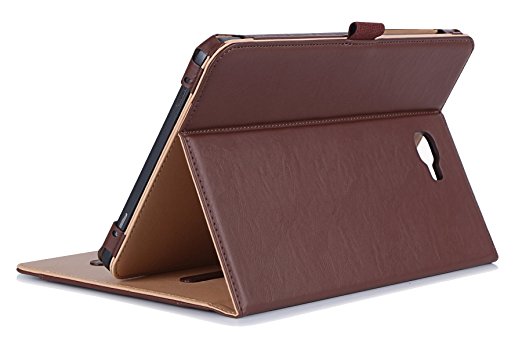 ProCase Samsung Galaxy Tab A 10.1 Case - Stand Folio Case Cover for Galaxy Tab A 10.1 Inch Tablet SM-T580 T585, with Multiple Viewing Angles, Document Card Pocket - Brown