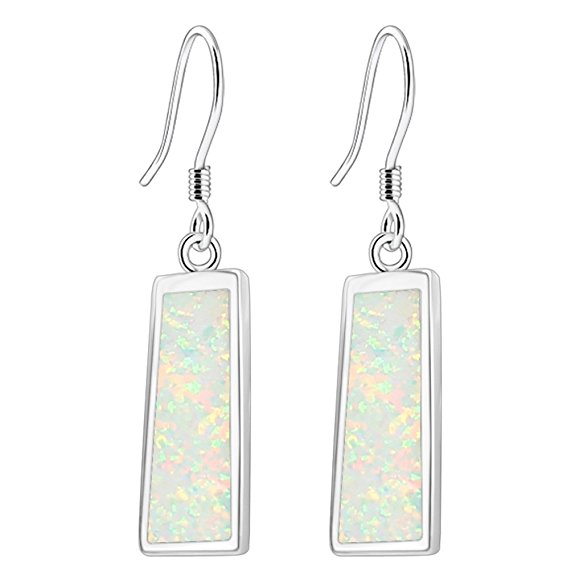 HERMOSA Classic Fashion 925 Sterling Silver Created Opal Long Dangle Earrings ESB2218