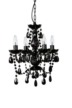 The Original Gypsy Color 4 Light Small Black Chandelier H18" W15", Black Metal Frame with Black Acrylic Crystals