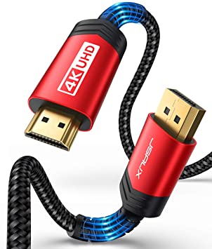 4K DisplayPort to HDMI Cable, JSAUX 2M 4K@60Hz UHD High Speed 18Gbps DP to HDMI Cable Lead Gold-Plated Nylon Braided for Graphics Card(NVIDIA/AMD), Laptop(Lenovo/HP/Dell),Monitor,HDTV,Projector - Red