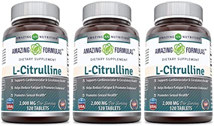 Amazing Formulas L Citrulline 2000mg Per Serving (Pack of 3-120 Tablets) (Non-GMO) - Promotes Healthy Circulation & Cardiovascular Health