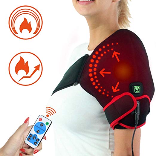 sticro Moist Heat Infrared Shoulder Heating Pad for Pain Relief, 6 Heat Settings Heated Wrap Braces for Left Right Frozen Shoulder, Rotator Cuff Injury, Arthritis Men Woman - S/M/L