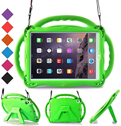 BMOUO Kids Case for New iPad 9.7 inch 2017/2018 - Shoulder Strap Shockproof Protective Handle Kickstand Case Cover for iPad 9.7 inch 2017 2018 / iPad Air/iPad Air 2 - Green