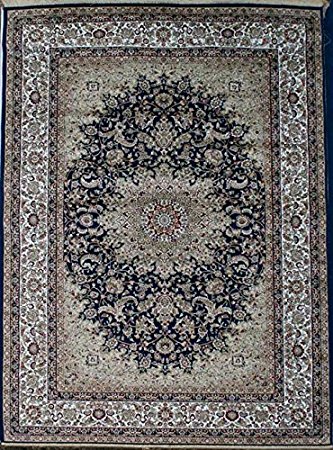 Navy New Silk Traditional Isphan Area Rugs Ultra Low Pile 5'2x7'6 160x230cm