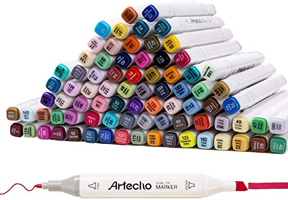 Artecho Art Markers Alcohol Markers, 80 Vibrant Colors Dual Tip Markers for Sketching Coloring&Drawing