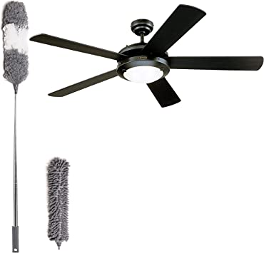 Westinghouse Indoor Black Ceiling Fan with Light - Comet Five Reversible Blade 52 Inch Modern Ceiling Fan with Pull Chain, Dimmable LED and Wholesalehome Extendable Duster
