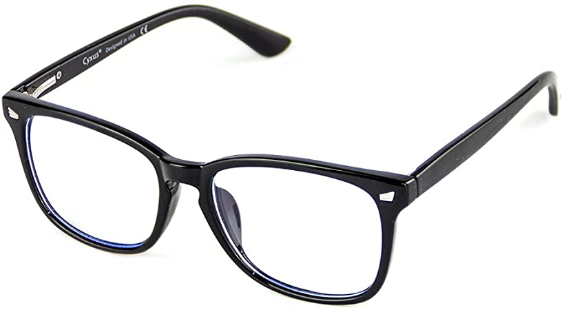 Cyxus Blue Light Blocking Spring Hinge Glasses, Clear Lens Black Frame