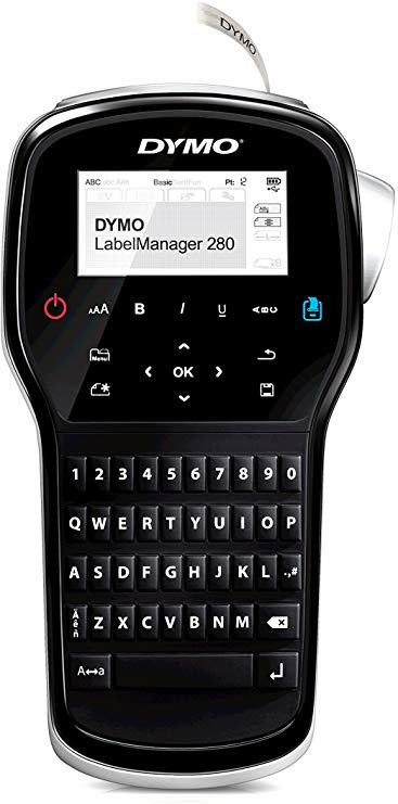 Dymo S0968960 Label Manager 280 Handheld Label Maker Qwerty Keyboard (with UK Plug) Black