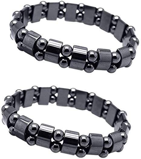 EQLEF Magnetic Hematite Bracelet 2 Pcs Men's/Women's Hematite Metal Magnetic Therapy Bracelets