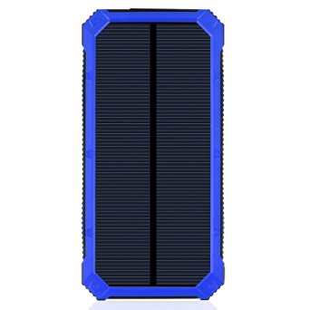 Solar Charger, Solar Power Bank 15000mAh Dual USB External Battery Charger Backup Battery Pack with 6LED Flashlight Solar Panel Charger for Bluetooth iPhone HTC Nexus Camera Tablet-Blue