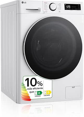 LG F4DR6010A0W - Lavadora Secadora Inteligente, 10/6kg, AI Direct Drive, 1400rpm, Carga Frontal, TurboWash 360º, Un 10% más eficiente que A(lavado) /D(secado), Vapor Steam, Serie 600, Blanco