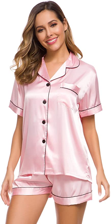 SWOMOG Silk Pajama Set for Women Satin Lounge Sets Two Piece Long