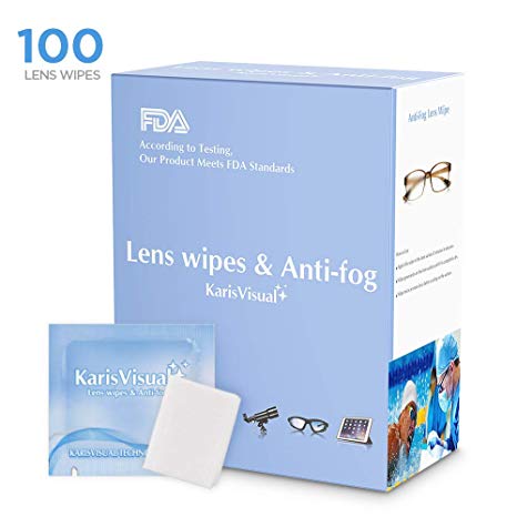 Optical AntiFog Lens Cleaning Wipes Pre-moistened Non-Scratching Microfiber Eyeglasses Cleaning Wipes for Camera Goggles Mobile Phone Tablets 100 Individually Wrapped