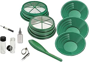 SE 11-Piece Gold Panning Kit - Complete Prospecting Set with Pans, Sieves, Tweezers, Snifter Bottle, Sand Magnet, and More - Ideal for Beginners and Enthusiasts - GP5-KIT111