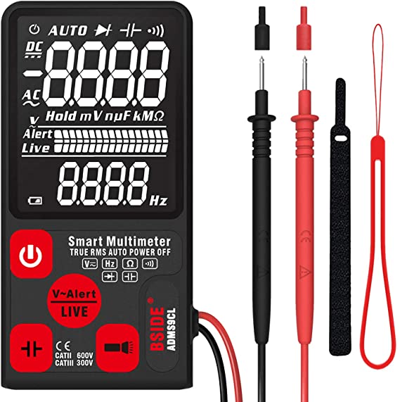 Bside EBTN Digital Multimeter 3.5” LCD 3-Line Display 9999 Counts True RMS Auto Ranging Voltmeter Voltage Resistance Continuity Hz Capacitance Diode Tester with Flashlight & Analog Bar