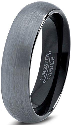 Tungsten Wedding Band Ring 6mm for Men Women Comfort Fit Black Enamel Domed Brushed Lifetime Guarantee