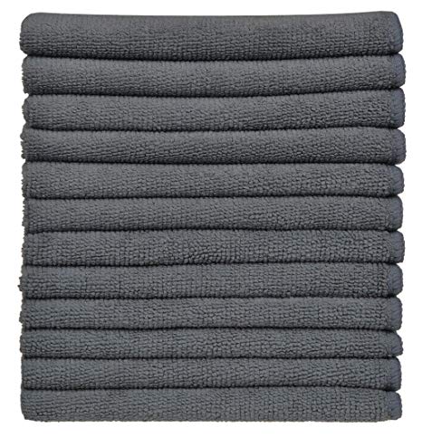 Simplife wholesale Absorbent Microfiber Cleaning Cloths Microfiber Dish Cloths Kitchen Towels Cloths Washcloths Lens Cloths (12 Pack 12Inchx12Inch Gray)