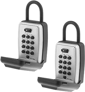 Master Lock Black Wall Mount Key Lock Box with Push Button Code Entry for House Keys, Outdoor Key Safe with Combination Lock for Realtors, Owners, 5 Key Capacity, 2 Pack, 5422EC2