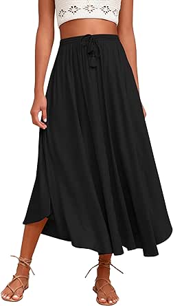 Zeagoo Womens Flowy Pleated Skirts A Line Elastic High Waisted Midi Skirt Boho Casual Long Skirts Brown Leaf Print XXL