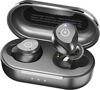 TOZO NC9 Hybrid Active Noise Cancelling Wireless Earbuds,in Ear Headphones IPX6 Waterproof Bluetooth 5.0 Stereo Earphones, Immersive Sound Premium Deep Bass Headset, Matte Black