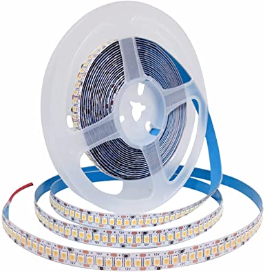 Tesfish 12V LED Strip Lights, 240 LEDs / M, Total 1200 LEDs Warm White 3000K 16.4 ft LED Light Strip 2835 IP20 LED Tape Lights Super Bright for Bedroom, Shelf Kitchen Decoration