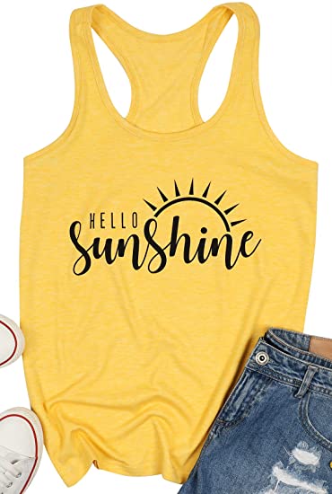 JINTING Hello Sunshine Tank Top Letter Print Tank Tops for Women Graphic Tank Tops Sleeveless Graphic Funny Tank Tops Shirts…