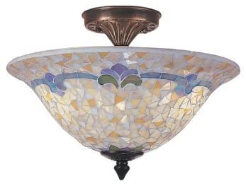 Dale Tiffany TM100553 Art Glass Three Light Flush Mount from Johanna Collection Finish, 13.25 inches, Antique Brass