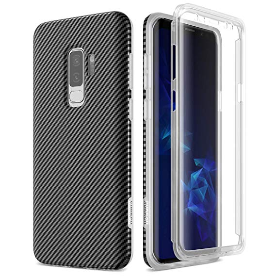 SURITCH for Samsung Galaxy S9 Plus Case 360 Protection Silicone Back Cover with Built in Screen Protector Slim Thin Bumper Shockproof Case for Samsung Galaxy S9 Plus Black