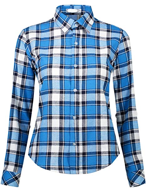 DOKKIA Women's Casual Blouses Long Sleeve Buffalo Plaid Checkered Flannel Shirts