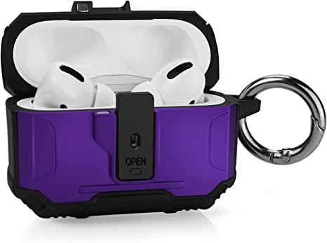 ZenRich One Key Pop-up Airpods Pro Case, zenrich Full-Body Hard Shell Protective Rugged Charging Cover Case with Keychain for AirPods, Front LED Visible, Purple