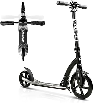 LaScoota Foldable Adult Scooter - Also Great as a Scooter for Kids Ages 8-12 & Teenagers 11-15 - Big 200mm Wheels - Kick Scooters With Shock Absorption - Great Gift - Up to 105kg