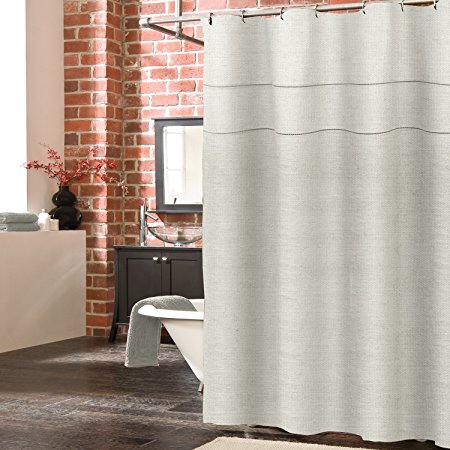 Veratex The York Collection  Contemporary Luxury Linen Fabric Unlined Bathroom Shower Curtain, Pearl