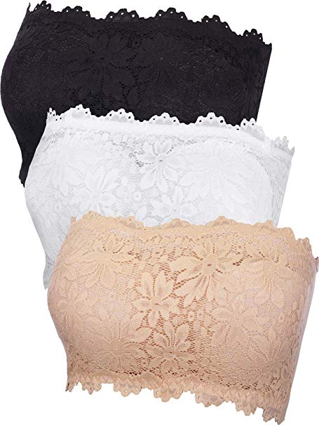 3 Pieces Lace Bra Lace Bandeau Floral Seamless Lace Tube Stretchy Lace Chest Bras with Removable Pad