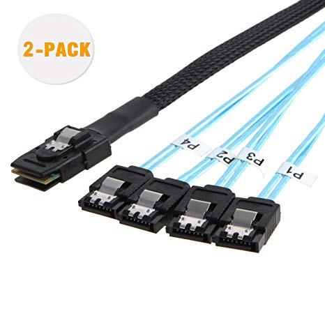 CableCreation Mini SAS 36Pin (SFF-8087) Male to 4 SATA 7Pin Female Cable, Mini SAS Host/Controller to 4 SATA Target/Backplane, 0.5M