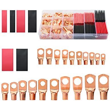 150Pcs Copper Wire Terminal Connectors, AWG 2 4 6 8 10 12 Ring Lug Kit with Heat Shrink, IBosins 70pcs Battery Cable Lugs with 80pcs Heat Shrink Tubing