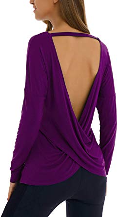 Yuchamryi Women's Long Sleeve Blouse Stretchy Loose Tops Backless Knit T Shirt