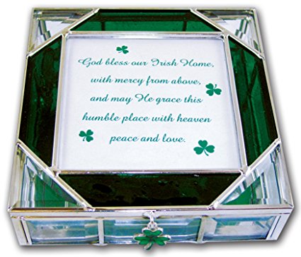 Irish Stained Glass Celtic Keepsake Box With Shamrocks