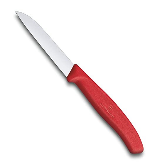 Victorinox, Swiss Classic, Kitchen Knife, Stainless Steel, Vegetable Cutting and Chopping Knife, 8 cm, Red, Swiss Made