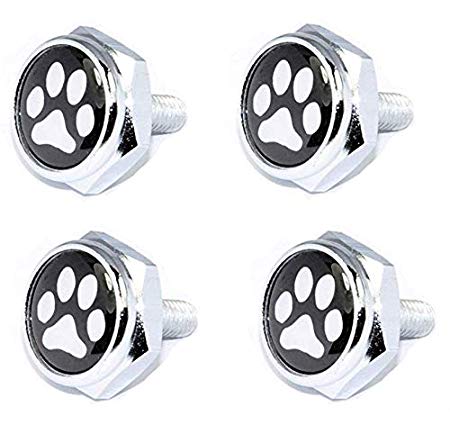 Cutequeen paw print Slivery License Plate Frame Bolts Screws Metal(Pack of 4)