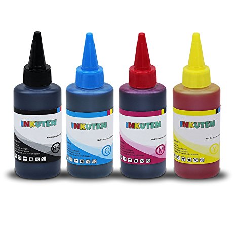 INKUTEN  4 Bottles Refill Ink (100ml Black, 100ml per color, total 400ml) For Brother LC101 LC103 LC105 LC107