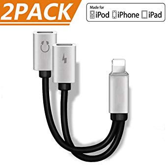 [2PACK]Dual Lightning Jack Headphone Adapter Dongle for iPhone7/Plus/8/X/iPad/iPod Music Volume Control Converter Charger AUX Cable Splitter Earphone Extender Accessories Support iOS11 or Late