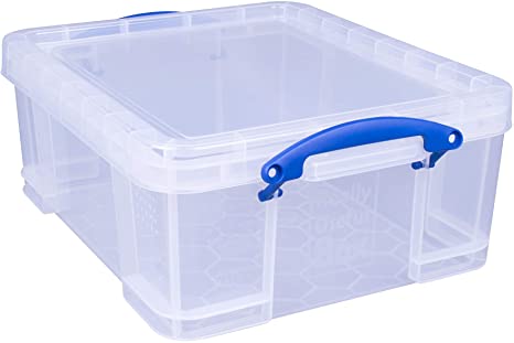 Really Useful Storage Box Plastic Lightweight Robust Stackable 18 Litre W390Xd480Xh200Mm Clear - Ref 18C