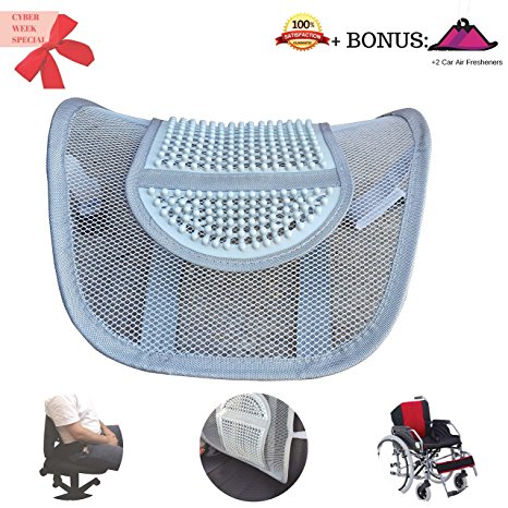 FOMI Lumbar Support Collection Grey Breathable Massage Bead Chair Back, Elastic Tension. Customize Alignment, Improve Posture. Lean Forward At...