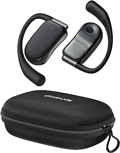 Wireless Earbuds Open Ear Headphones 80H Playtime Bluetooth Earbuds with Earhook Open Ear Earbuds with Zipper & Lanyard Case Design Over Ear Headphones Stereo Sound with 16.2mm Drivers for Sport Black