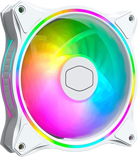 Cooler Master MasterFan MF120 Halo White Edition ARGB - Dual Ring Addressable RGB Lighting, Case & Cooling Hybrid Fan Blade Design with Jam Sensor Protection & Vibration Dampening Frame - 120mm White