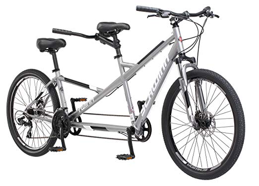 Schwinn Twinn Tandem Bicycle, Featuring Low Step-Through and Lightweight Aluminum Frame with Mechanical Disc Brakes, 26-Inch Wheels, Large Frame Size, Grey