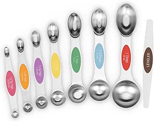 Aovchei 8 PCS Magnetic Measuring Spoons Set, Dual Sided, Stainless Steel Small Tablespoon, Teaspoons, Fits in Spice Jars, for Dry and Liquid, Multi-Color