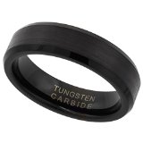 6mm Black Tungsten 900 TM Wedding Ring Brushed Finish Beveled Edge Comfort fit sizes 9 - 12