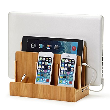 XPhonew Bamboo Multi Device Charging Station Original Electronics Charger Stand Cradle & Organizer for iPhone, iPad, Samsung Galaxy Mobile Phone, Laptops, Tablets, Smartphones (Multi Charger Station)